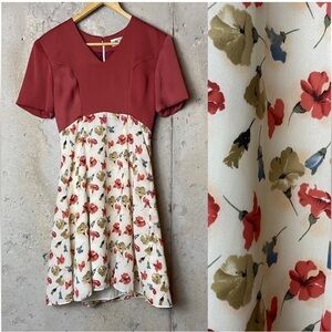 Vintage Dress - Floral Fit & Flare Babydoll - Rust Red & Cream - Mico